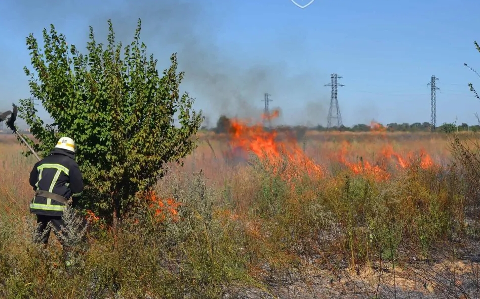 Гектари землі горять у вогні в Нікополі